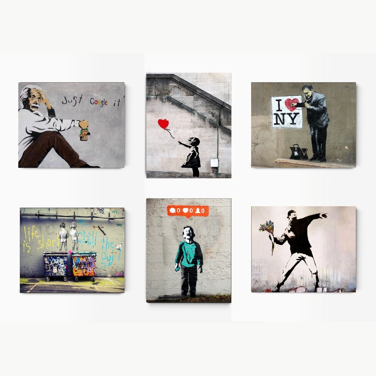 Urban Banksy-Inspired Graffiti Art Set - 6 Canvas Prints 20x30 Each
